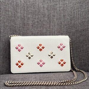 Kate Spade Small Margaux Floral Leather Chain Wallet in White